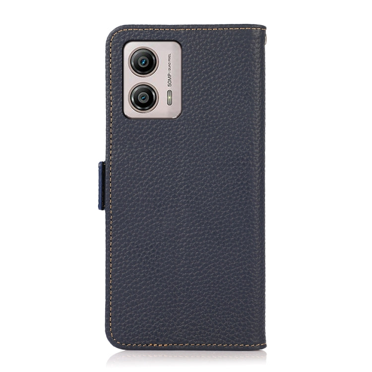 For Motorola Moto G13 / G23 / G53 5G KHAZNEH Side-Magnetic Litchi Genuine Leather RFID Phone Case(Blue) - Motorola Cases by PMC TechLife | Online Shopping South Africa | PMC TechLife | Buy Now Pay Later Mobicred