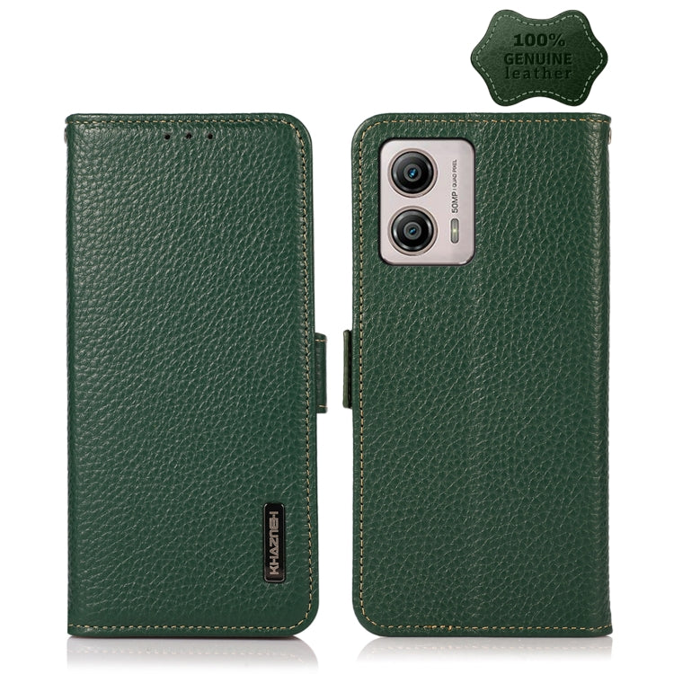 For Motorola Moto G13 / G23 / G53 5G KHAZNEH Side-Magnetic Litchi Genuine Leather RFID Phone Case(Green) - Motorola Cases by PMC TechLife | Online Shopping South Africa | PMC TechLife | Buy Now Pay Later Mobicred