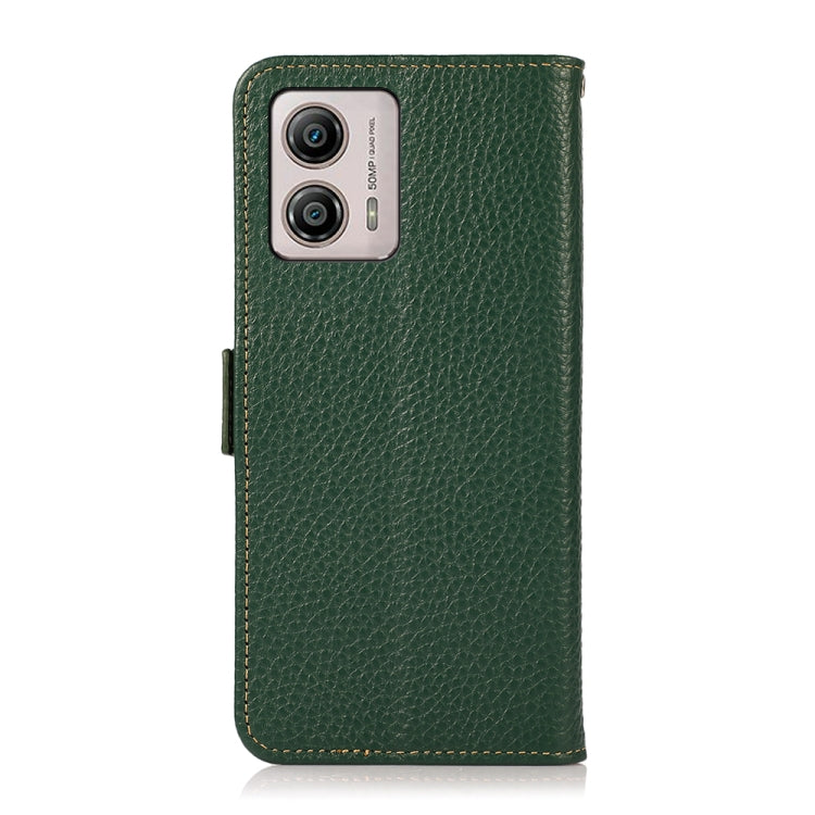For Motorola Moto G13 / G23 / G53 5G KHAZNEH Side-Magnetic Litchi Genuine Leather RFID Phone Case(Green) - Motorola Cases by PMC TechLife | Online Shopping South Africa | PMC TechLife | Buy Now Pay Later Mobicred