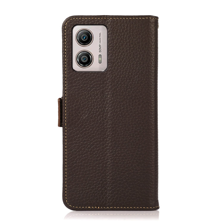 For Motorola Moto G13 / G23 / G53 5G KHAZNEH Side-Magnetic Litchi Genuine Leather RFID Phone Case(Brown) - Motorola Cases by PMC TechLife | Online Shopping South Africa | PMC TechLife | Buy Now Pay Later Mobicred