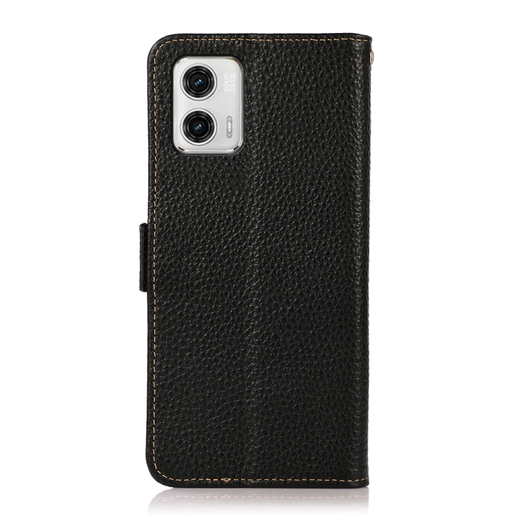 For Motorola Moto G73 5G KHAZNEH Side-Magnetic Litchi Genuine Leather RFID Phone Case(Black) - Motorola Cases by PMC TechLife | Online Shopping South Africa | PMC TechLife | Buy Now Pay Later Mobicred