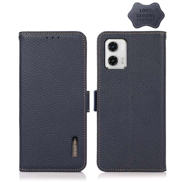 For Motorola Moto G73 5G KHAZNEH Side-Magnetic Litchi Genuine Leather RFID Phone Case(Blue) - Motorola Cases by PMC TechLife | Online Shopping South Africa | PMC TechLife | Buy Now Pay Later Mobicred
