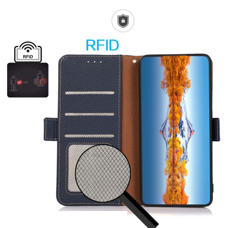 For Motorola Moto G73 5G KHAZNEH Side-Magnetic Litchi Genuine Leather RFID Phone Case(Blue) - Motorola Cases by PMC TechLife | Online Shopping South Africa | PMC TechLife | Buy Now Pay Later Mobicred