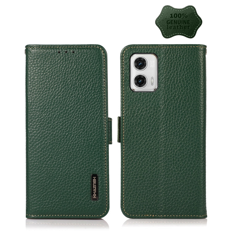 For Motorola Moto G73 5G KHAZNEH Side-Magnetic Litchi Genuine Leather RFID Phone Case(Green) - Motorola Cases by PMC TechLife | Online Shopping South Africa | PMC TechLife | Buy Now Pay Later Mobicred