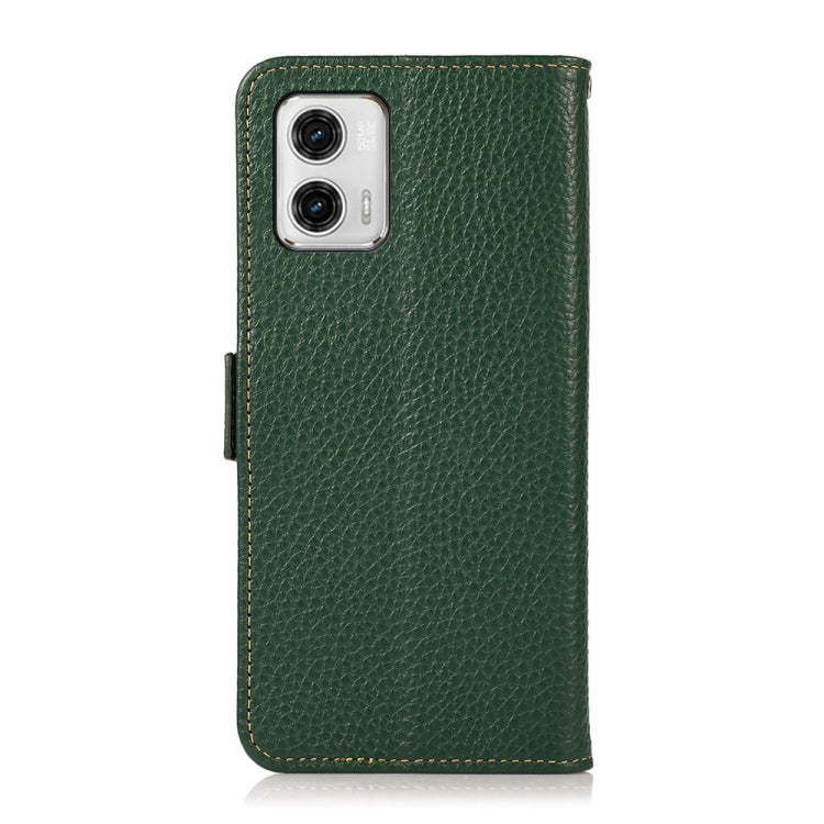 For Motorola Moto G73 5G KHAZNEH Side-Magnetic Litchi Genuine Leather RFID Phone Case(Green) - Motorola Cases by PMC TechLife | Online Shopping South Africa | PMC TechLife | Buy Now Pay Later Mobicred