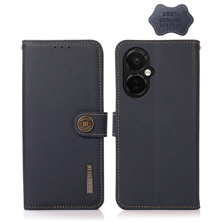 For OnePlus Nord CE 3 KHAZNEH Custer Texture RFID Genuine Leather Phone Case(Blue) - OnePlus Cases by PMC TechLife | Online Shopping South Africa | PMC TechLife | Buy Now Pay Later Mobicred