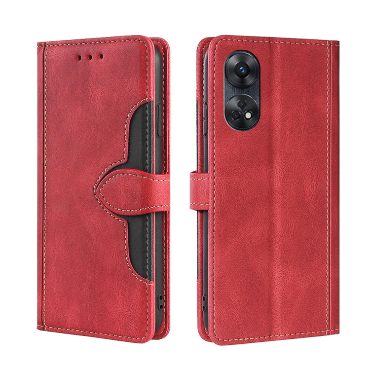 For OPPO Reno8 T 4G Skin Feel Magnetic Buckle Leather Phone Case(Red) - OPPO Cases by PMC TechLife | Online Shopping South Africa | PMC TechLife | Buy Now Pay Later Mobicred