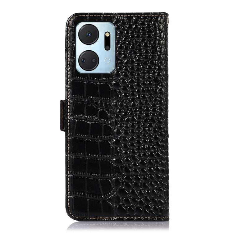 For Honor X7a 4G Crocodile Top Layer Cowhide Leather Phone Case(Black) - Honor Cases by PMC TechLife | Online Shopping South Africa | PMC TechLife | Buy Now Pay Later Mobicred