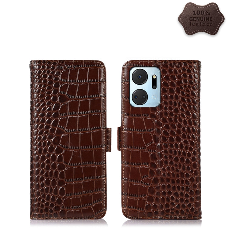 For Honor X7a 4G Crocodile Top Layer Cowhide Leather Phone Case(Brown) - Honor Cases by PMC TechLife | Online Shopping South Africa | PMC TechLife | Buy Now Pay Later Mobicred