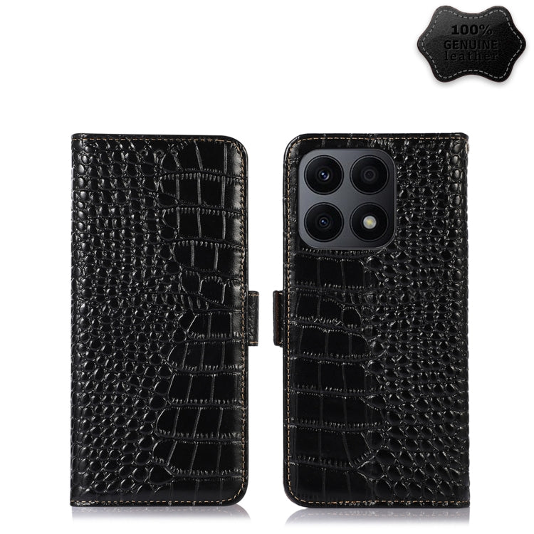 For Honor X8a 4G Crocodile Top Layer Cowhide Leather Phone Case(Black) - Honor Cases by PMC TechLife | Online Shopping South Africa | PMC TechLife | Buy Now Pay Later Mobicred