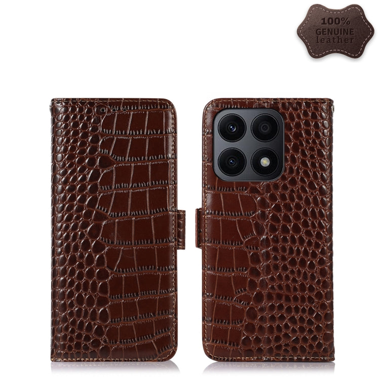 For Honor X8a 4G Crocodile Top Layer Cowhide Leather Phone Case(Brown) - Honor Cases by PMC TechLife | Online Shopping South Africa | PMC TechLife | Buy Now Pay Later Mobicred
