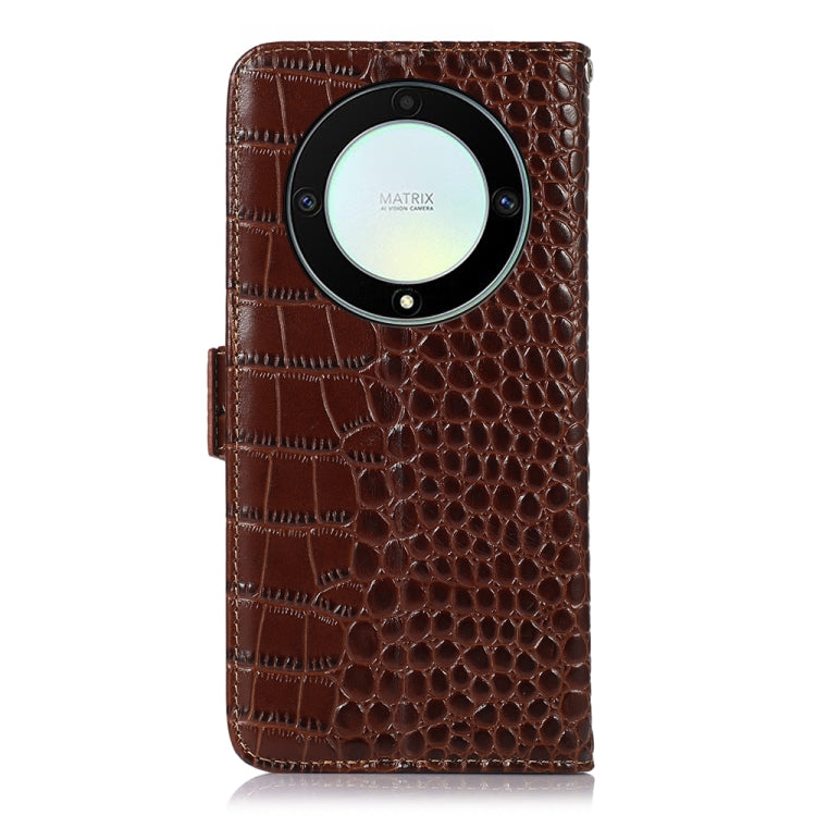 For Honor X9a/X40 5G Crocodile Top Layer Cowhide Leather Phone Case(Brown) - Honor Cases by PMC TechLife | Online Shopping South Africa | PMC TechLife | Buy Now Pay Later Mobicred