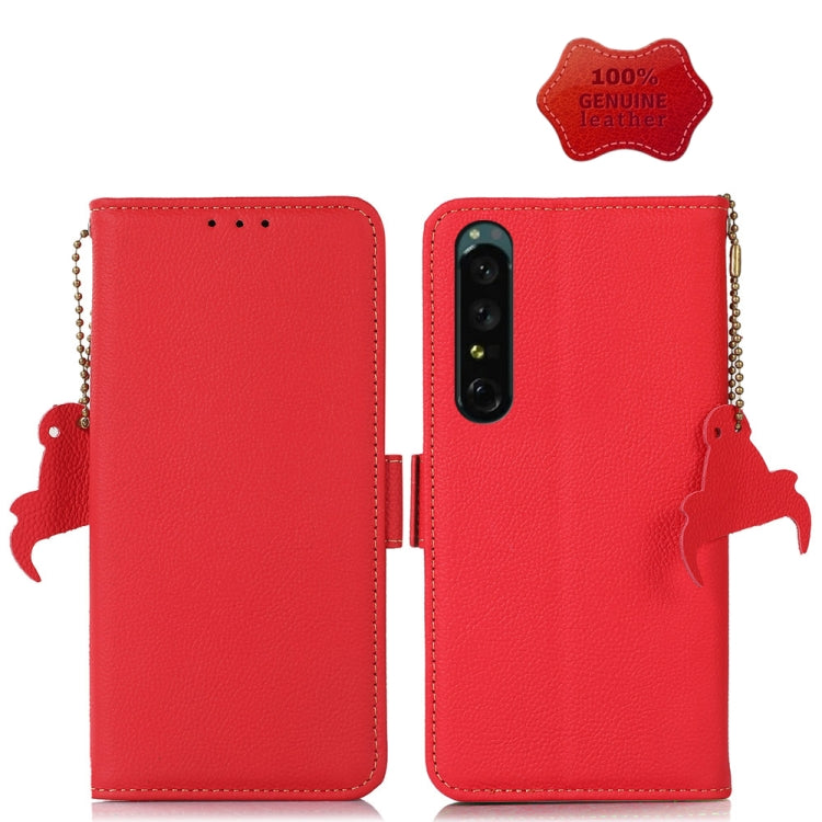 For Sony Xperia 1 IV Side-Magnetic TJ Genuine Leather RFID Phone Case(Red) - Sony Cases by PMC TechLife | Online Shopping South Africa | PMC TechLife | Buy Now Pay Later Mobicred