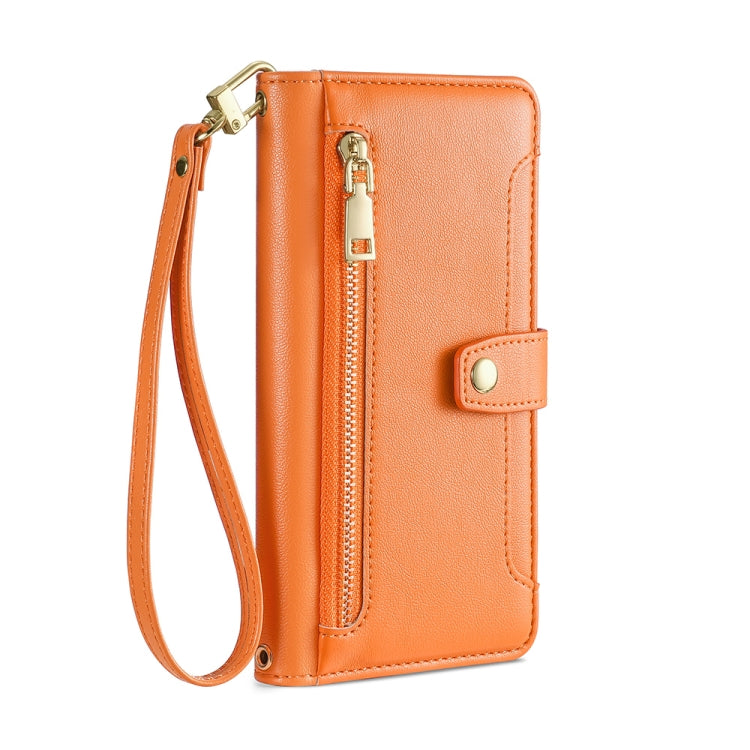 For Motorola Moto E13 4G Sheep Texture Cross-body Zipper Wallet Leather Phone Case(Orange) - Motorola Cases by PMC TechLife | Online Shopping South Africa | PMC TechLife | Buy Now Pay Later Mobicred