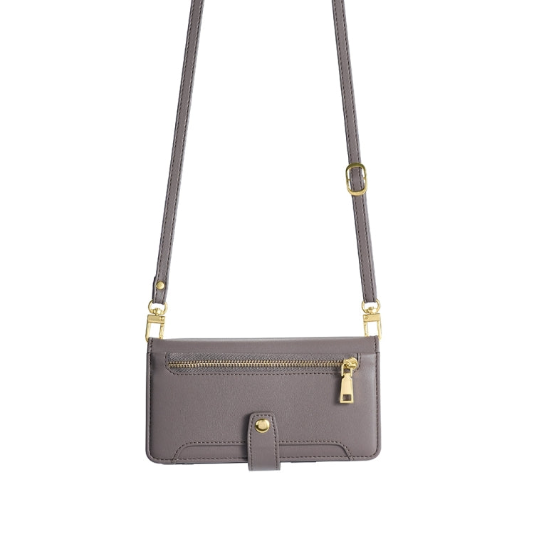 For Motorola Moto E13 4G Sheep Texture Cross-body Zipper Wallet Leather Phone Case(Grey) - Motorola Cases by PMC TechLife | Online Shopping South Africa | PMC TechLife | Buy Now Pay Later Mobicred