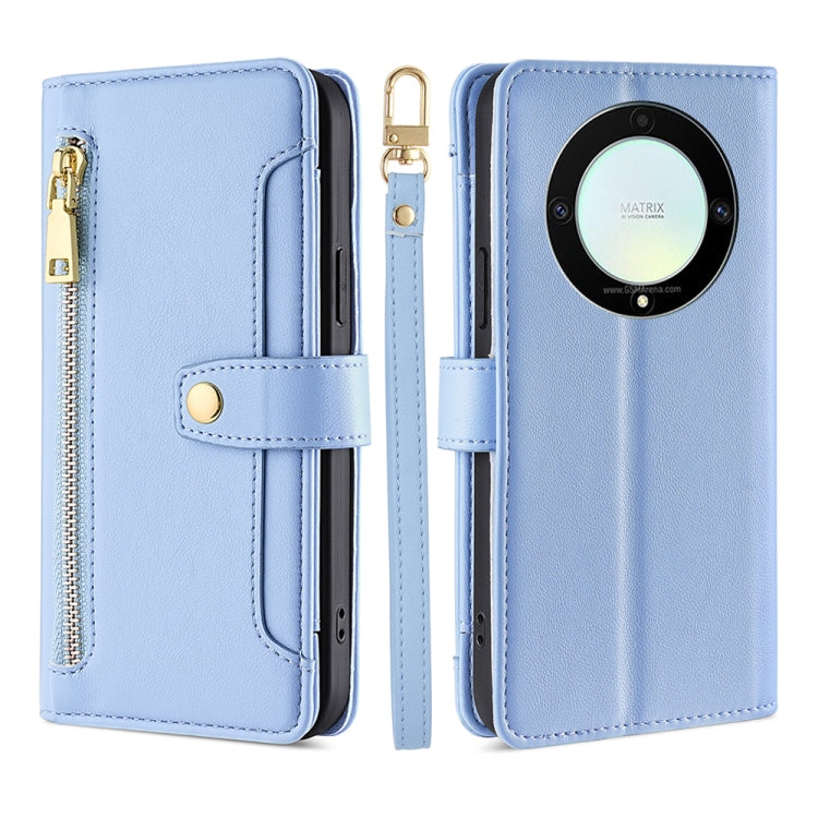 For Honor X9a 5G Sheep Texture Cross-body Zipper Wallet Leather Phone Case(Blue) - Honor Cases by PMC TechLife | Online Shopping South Africa | PMC TechLife | Buy Now Pay Later Mobicred