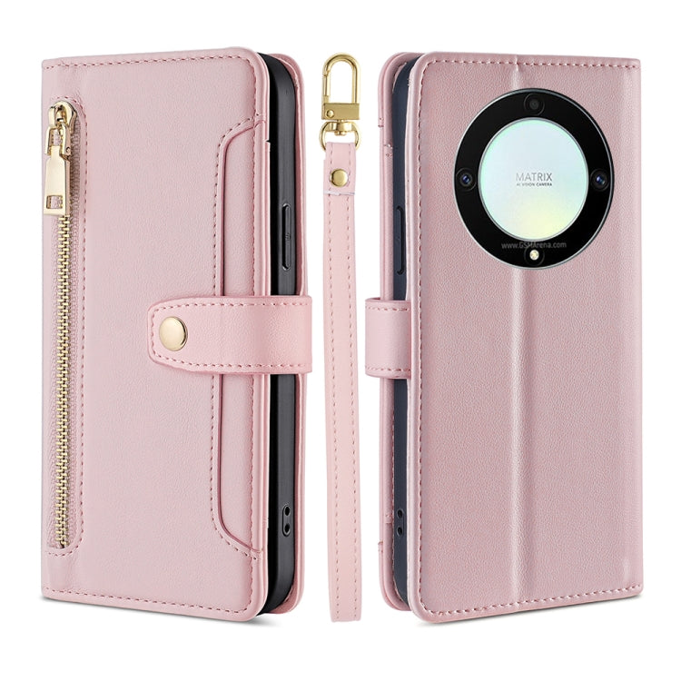 For Honor X9a 5G Sheep Texture Cross-body Zipper Wallet Leather Phone Case(Pink) - free shipping - PMC TechLife - Order now!