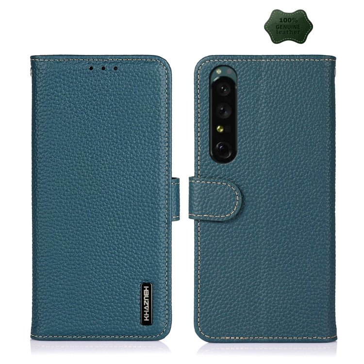 For Sony Xperia 1 IV KHAZNEH Litchi Genuine Leather Phone Case(Green) - Sony Cases by PMC TechLife | Online Shopping South Africa | PMC TechLife | Buy Now Pay Later Mobicred