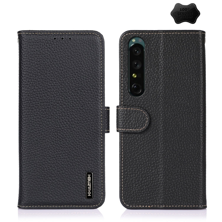 For Sony Xperia 1 IV KHAZNEH Litchi Genuine Leather Phone Case(Black) - Sony Cases by PMC TechLife | Online Shopping South Africa | PMC TechLife | Buy Now Pay Later Mobicred