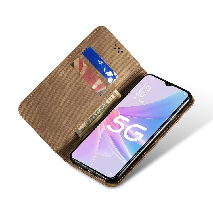 For OPPO A58 5G / A58x / A78 5G Denim Texture Leather Phone Case(Khaki) - OPPO Cases by PMC TechLife | Online Shopping South Africa | PMC TechLife | Buy Now Pay Later Mobicred