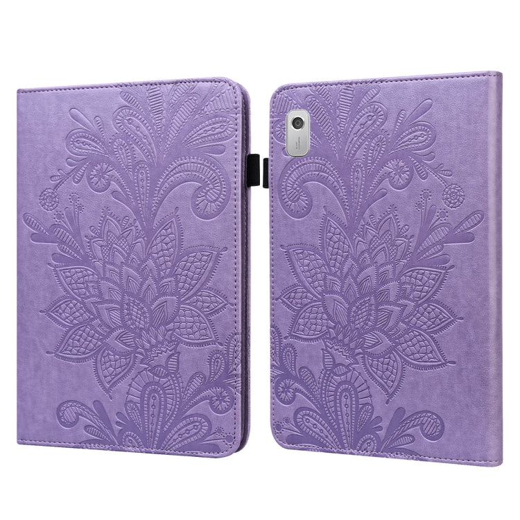 For Lenovo Tab M8 4th Gen Lace Flower Embossing Pattern Leather Tablet Case(Purple) - Lenovo by PMC TechLife | Online Shopping South Africa | PMC TechLife | Buy Now Pay Later Mobicred