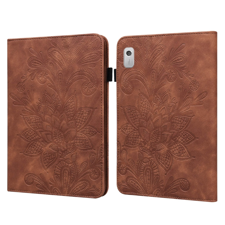 For Lenovo Tab M8 4th Gen Lace Flower Embossing Pattern Leather Tablet Case(Brown) - Lenovo by PMC TechLife | Online Shopping South Africa | PMC TechLife | Buy Now Pay Later Mobicred