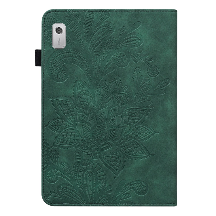For Lenovo Tab M8 4th Gen Lace Flower Embossing Pattern Leather Tablet Case(Green) - Lenovo by PMC TechLife | Online Shopping South Africa | PMC TechLife | Buy Now Pay Later Mobicred