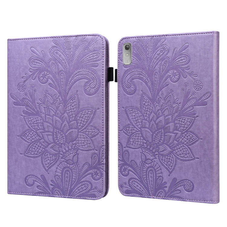 For Lenovo Pad Plus 2023 11.5 inch / Tab P11 Gen 2 Lace Flower Embossing Pattern Leather Tablet Case(Purple) - Lenovo by PMC TechLife | Online Shopping South Africa | PMC TechLife | Buy Now Pay Later Mobicred
