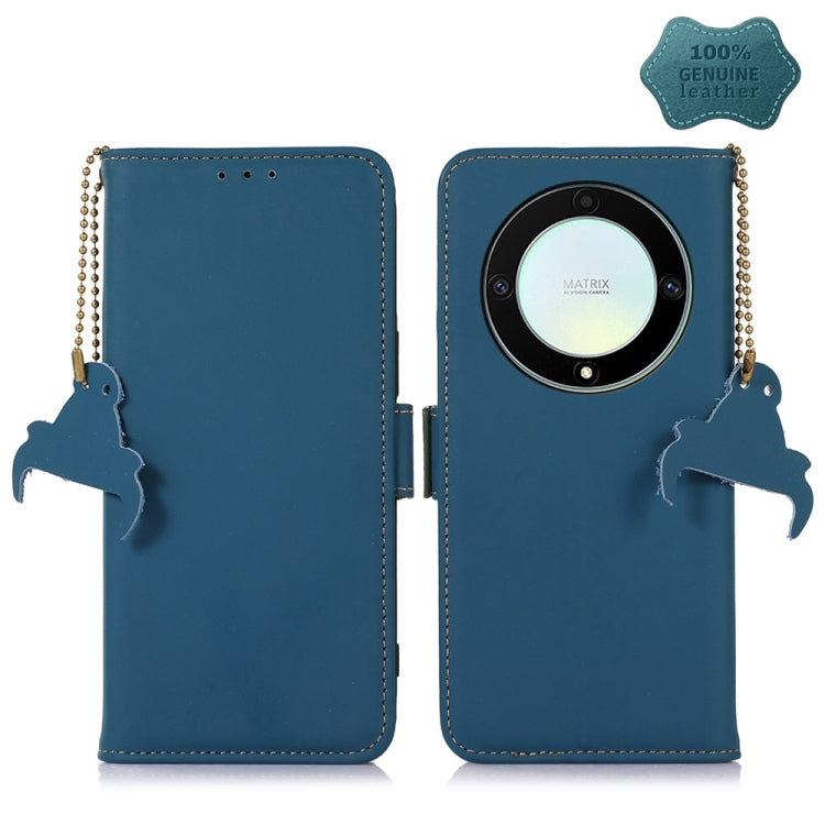 For Honor X9a 4G Genuine Leather Magnetic RFID Leather Phone Case(Blue) - Honor Cases by PMC TechLife | Online Shopping South Africa | PMC TechLife | Buy Now Pay Later Mobicred