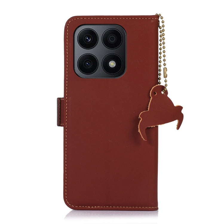For Honor X8a 4G Genuine Leather Magnetic RFID Leather Phone Case(Coffee) - Honor Cases by PMC TechLife | Online Shopping South Africa | PMC TechLife | Buy Now Pay Later Mobicred