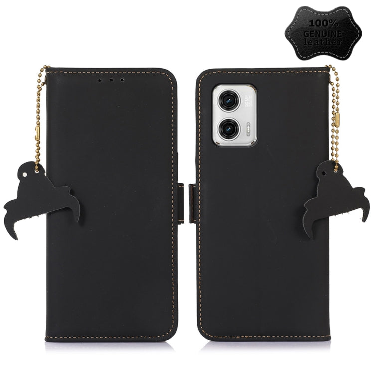For Motorola Moto G73 5G Genuine Leather Magnetic RFID Leather Phone Case(Black) - Motorola Cases by PMC TechLife | Online Shopping South Africa | PMC TechLife | Buy Now Pay Later Mobicred