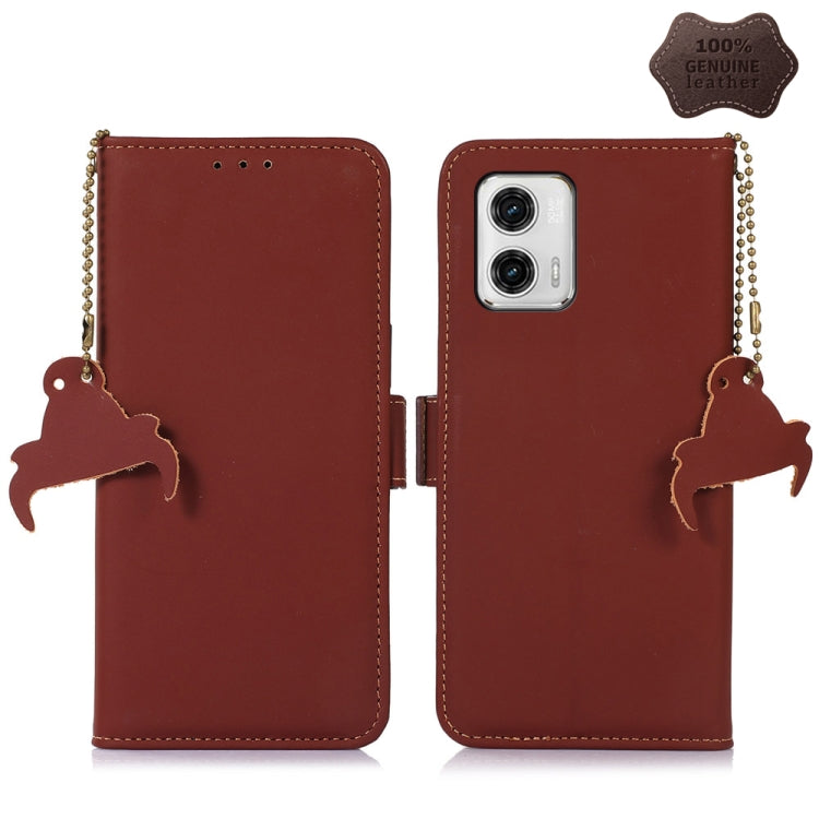 For Motorola Moto G73 5G Genuine Leather Magnetic RFID Leather Phone Case(Coffee) - Motorola Cases by PMC TechLife | Online Shopping South Africa | PMC TechLife | Buy Now Pay Later Mobicred