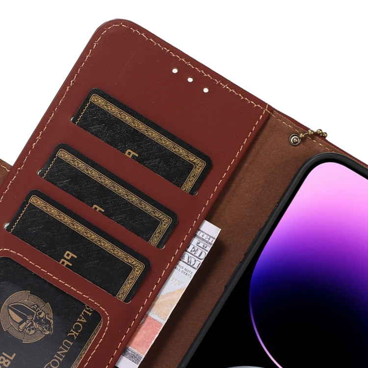 For Motorola Moto G73 5G Genuine Leather Magnetic RFID Leather Phone Case(Coffee) - Motorola Cases by PMC TechLife | Online Shopping South Africa | PMC TechLife | Buy Now Pay Later Mobicred