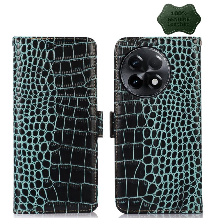 For OnePlus Ace 2 5G Crocodile Top Layer Cowhide Leather Phone Case(Green) - OnePlus Cases by PMC TechLife | Online Shopping South Africa | PMC TechLife | Buy Now Pay Later Mobicred