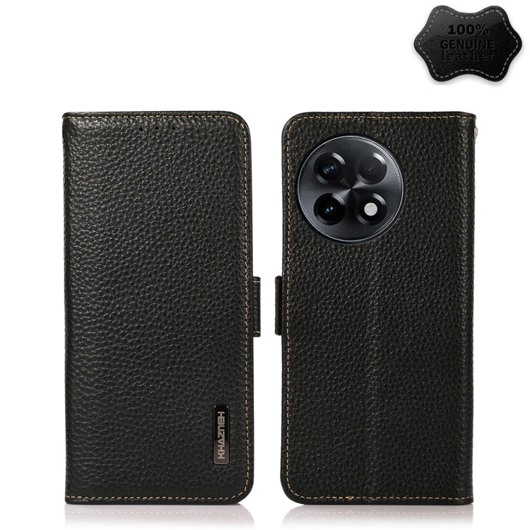 For OnePlus Ace 2 5G KHAZNEH Side-Magnetic Litchi Genuine Leather RFID Phone Case(Black) - OnePlus Cases by PMC TechLife | Online Shopping South Africa | PMC TechLife | Buy Now Pay Later Mobicred