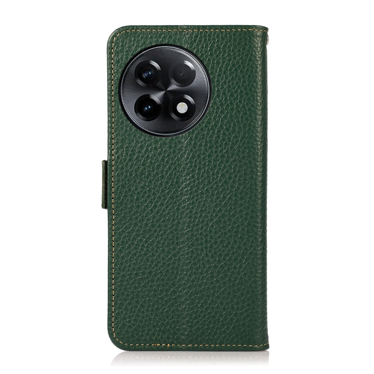 For OnePlus Ace 2 5G KHAZNEH Side-Magnetic Litchi Genuine Leather RFID Phone Case(Green) - OnePlus Cases by PMC TechLife | Online Shopping South Africa | PMC TechLife | Buy Now Pay Later Mobicred