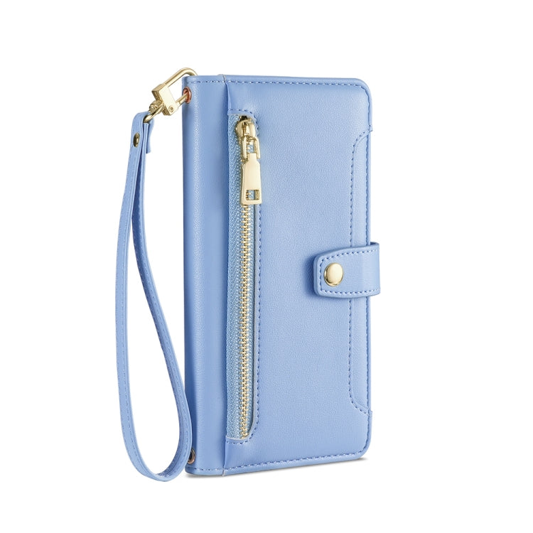 For Motorola Moto G53 5G/G13 4G/G23 4G Sheep Texture Cross-body Zipper Wallet Leather Phone Case(Blue) - Motorola Cases by PMC TechLife | Online Shopping South Africa | PMC TechLife | Buy Now Pay Later Mobicred