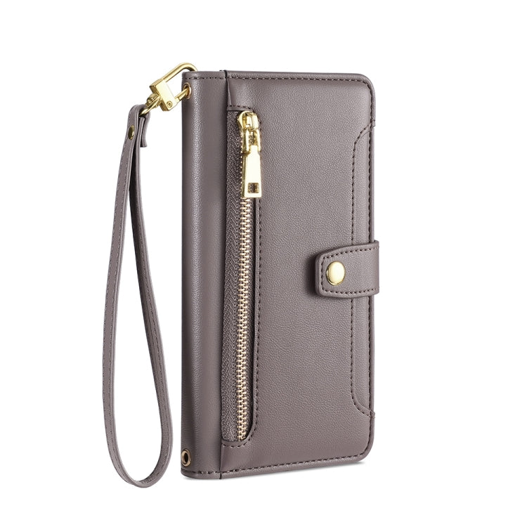 For Motorola Moto G53 5G/G13 4G/G23 4G Sheep Texture Cross-body Zipper Wallet Leather Phone Case(Grey) - Motorola Cases by PMC TechLife | Online Shopping South Africa | PMC TechLife | Buy Now Pay Later Mobicred