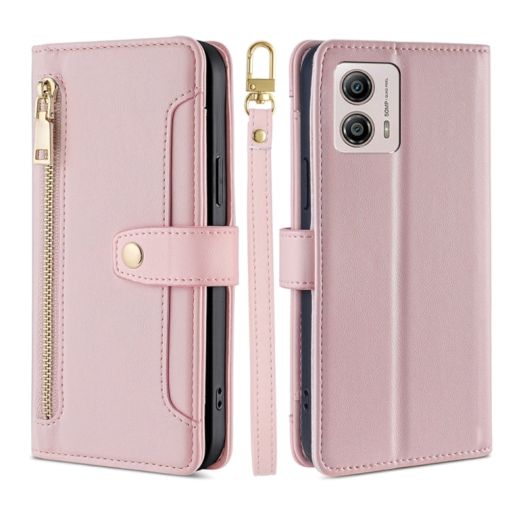 For Motorola Moto G53 5G/G13 4G/G23 4G Sheep Texture Cross-body Zipper Wallet Leather Phone Case(Pink) - Motorola Cases by PMC TechLife | Online Shopping South Africa | PMC TechLife | Buy Now Pay Later Mobicred