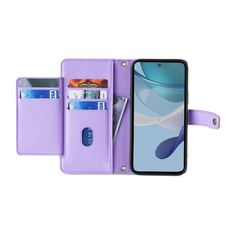 For Motorola Moto G53 5G/G13 4G/G23 4G Sheep Texture Cross-body Zipper Wallet Leather Phone Case(Purple) - Motorola Cases by PMC TechLife | Online Shopping South Africa | PMC TechLife | Buy Now Pay Later Mobicred