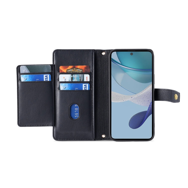 For Motorola Moto G73 5G Sheep Texture Cross-body Zipper Wallet Leather Phone Case(Black) - Motorola Cases by PMC TechLife | Online Shopping South Africa | PMC TechLife | Buy Now Pay Later Mobicred