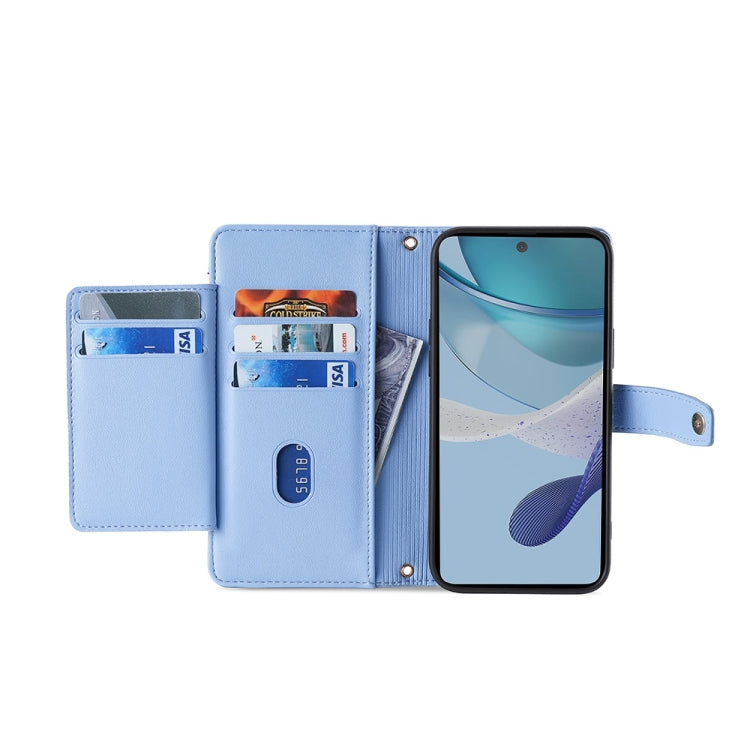 For Motorola Moto G73 5G Sheep Texture Cross-body Zipper Wallet Leather Phone Case(Blue) - Motorola Cases by PMC TechLife | Online Shopping South Africa | PMC TechLife | Buy Now Pay Later Mobicred