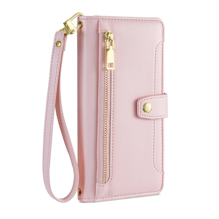 For Kyocera Android One S10 Sheep Texture Cross-body Zipper Wallet Leather Phone Case(Pink) - More Brand by PMC TechLife | Online Shopping South Africa | PMC TechLife | Buy Now Pay Later Mobicred