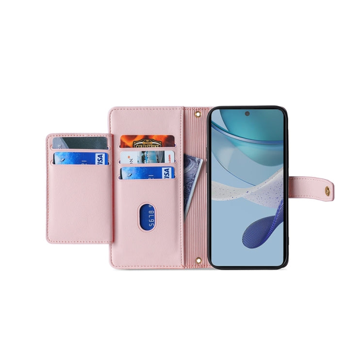 For Kyocera Android One S10 Sheep Texture Cross-body Zipper Wallet Leather Phone Case(Pink) - More Brand by PMC TechLife | Online Shopping South Africa | PMC TechLife | Buy Now Pay Later Mobicred