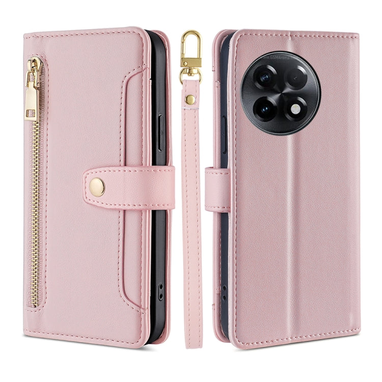 For OnePlus Ace 2/11R Sheep Texture Cross-body Zipper Wallet Leather Phone Case(Pink) - OnePlus Cases by PMC TechLife | Online Shopping South Africa | PMC TechLife | Buy Now Pay Later Mobicred
