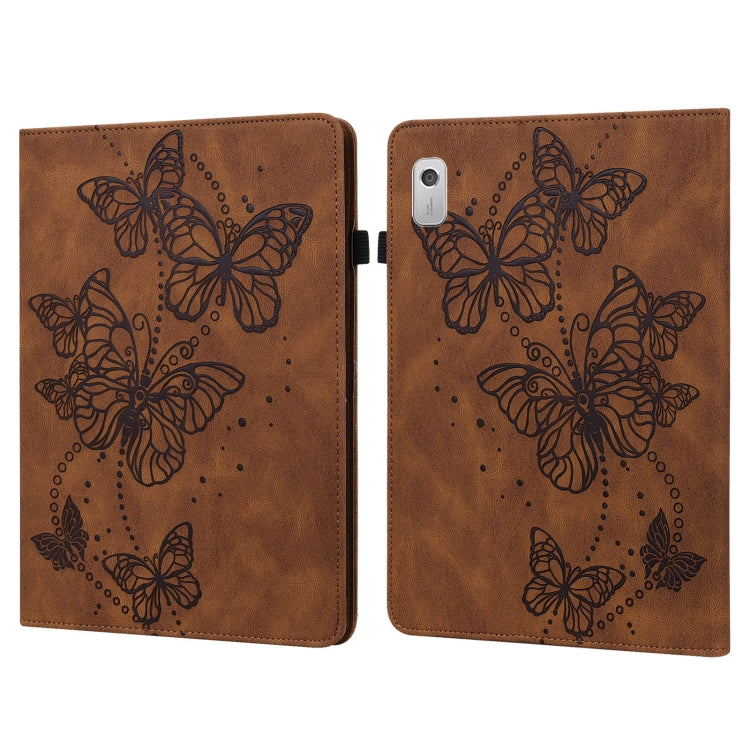 For Lenovo Tab M9 Embossed Butterfly Pattern Leather Tablet Case(Brown) - Lenovo by PMC TechLife | Online Shopping South Africa | PMC TechLife | Buy Now Pay Later Mobicred