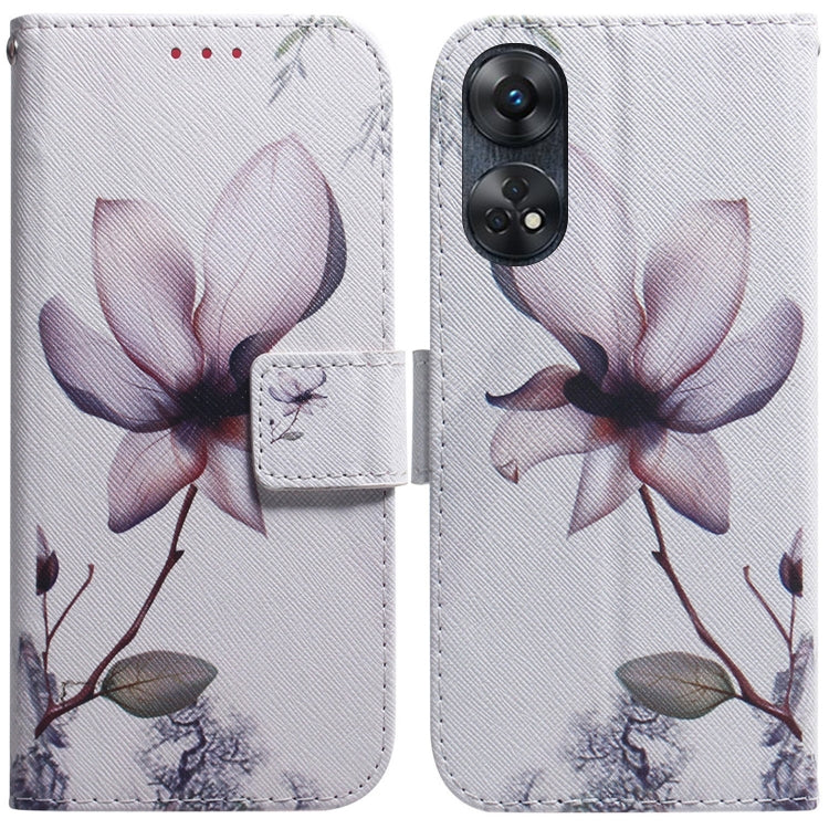 For OPPO Reno8 T 4G Coloured Drawing Flip Leather Phone Case(Magnolia) - OPPO Cases by PMC TechLife | Online Shopping South Africa | PMC TechLife | Buy Now Pay Later Mobicred
