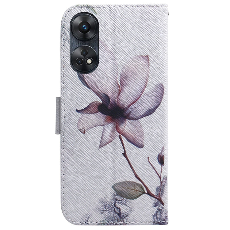 For OPPO Reno8 T 4G Coloured Drawing Flip Leather Phone Case(Magnolia) - OPPO Cases by PMC TechLife | Online Shopping South Africa | PMC TechLife | Buy Now Pay Later Mobicred