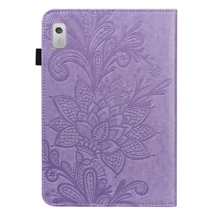 For Lenovo Tab M9 Lace Flower Embossing Pattern Leather Tablet Case(Purple) - Lenovo by PMC TechLife | Online Shopping South Africa | PMC TechLife | Buy Now Pay Later Mobicred