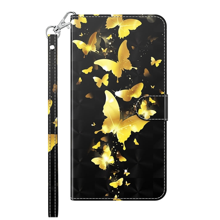 For Motorola Moto E13 3D Painting Pattern Leather Phone Case(Gold Butterfly) - Motorola Cases by PMC TechLife | Online Shopping South Africa | PMC TechLife | Buy Now Pay Later Mobicred